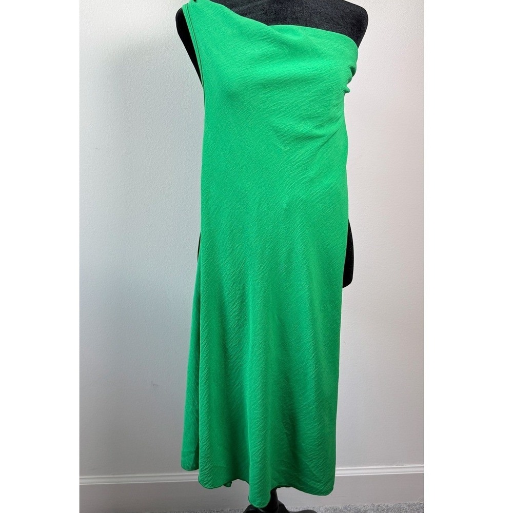 See You Monday Green Halter Midi Dress XS Textured Crepe Sleeveless D8129
